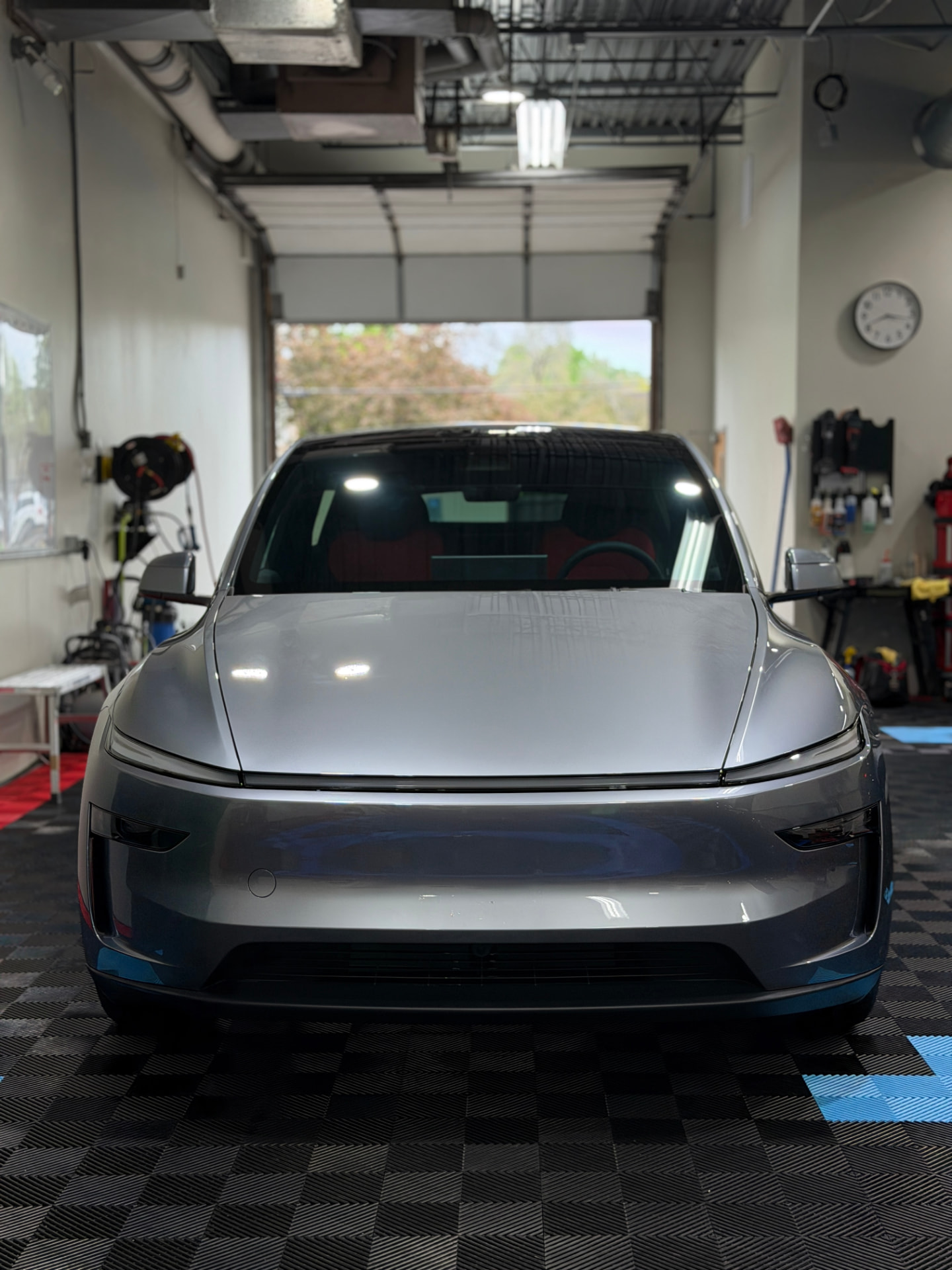 Silver Tesla Model Y after ceramic coating