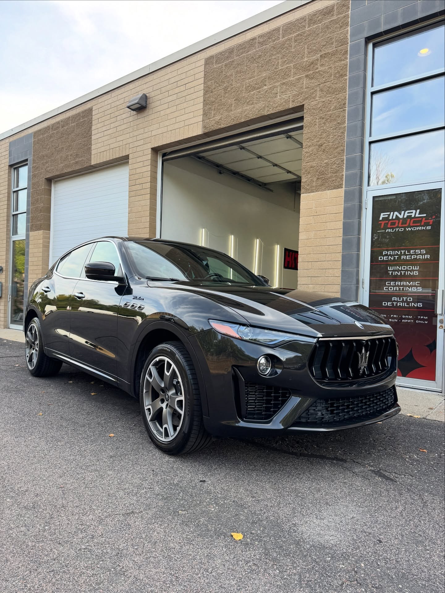 Ceramic-coated Maserati Levante outside the Final Touch Auto Works shop
