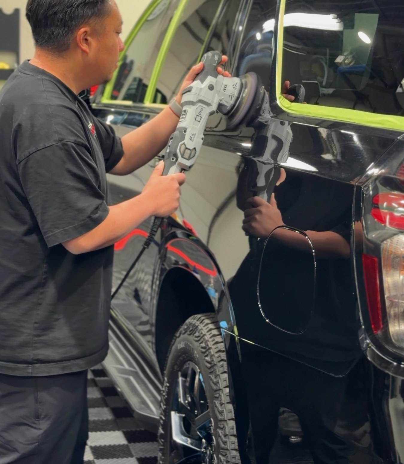 Paint correction with a dual-action polisher before ceramic coating at Final Touch Auto Works